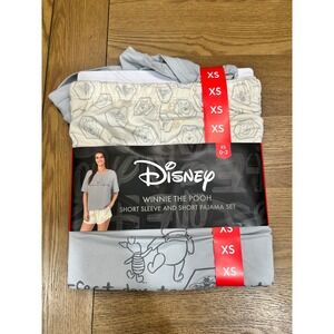 Disney Winnie The Pooh Pajama Set XS Short Sleeve Shorts‎ Grey Sleepwear